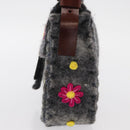 FENDI Floral Mamma Baguette Shoulder Bag Felt Gray Silver Auth 157450SM-3