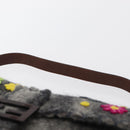 FENDI Floral Mamma Baguette Shoulder Bag Felt Gray Silver Auth 157450SM-8