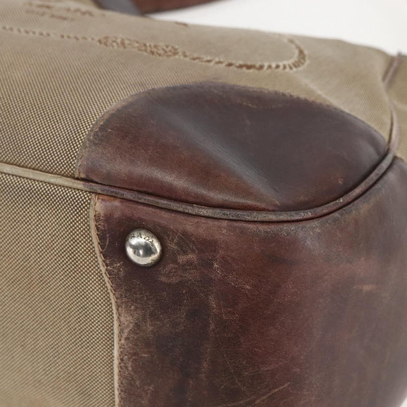 PRADA Tote Bag Canvas Beige Silver Auth 157454