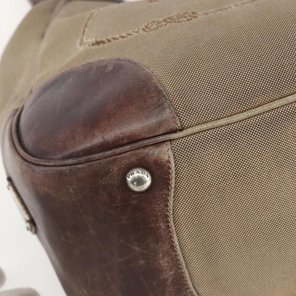 PRADA Tote Bag Canvas Beige Silver Auth 157454