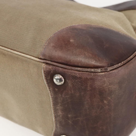 PRADA Tote Bag Canvas Beige Silver Auth 157454