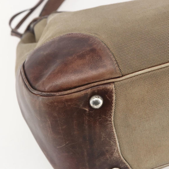 PRADA Tote Bag Canvas Beige Silver Auth 157454