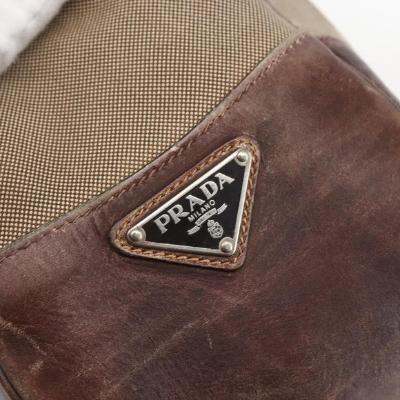 PRADA Tote Bag Canvas Beige Silver Auth 157454