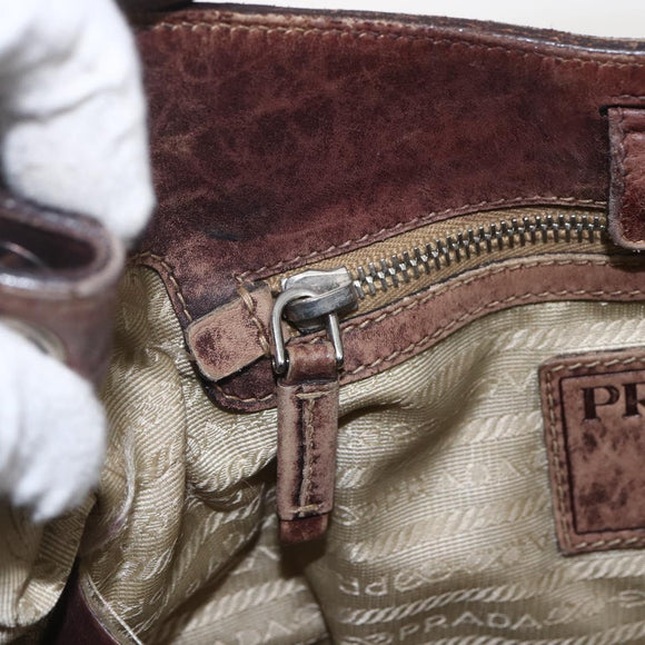 PRADA Tote Bag Canvas Beige Silver Auth 157454