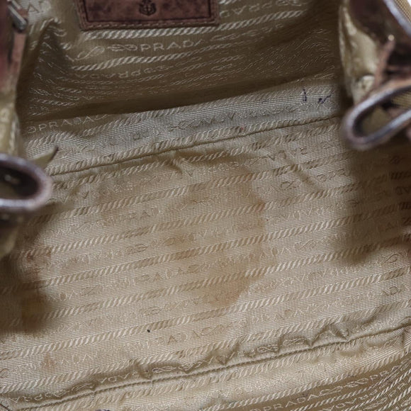 PRADA Tote Bag Canvas Beige Silver Auth 157454