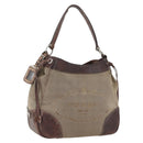 PRADA Tote Bag Canvas Beige Silver Auth 157454-1