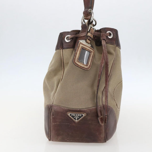 PRADA Tote Bag Canvas Beige Silver Auth 157454