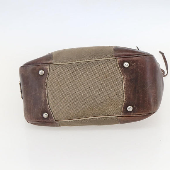 PRADA Tote Bag Canvas Beige Silver Auth 157454