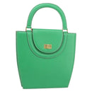 BALLY Hand Bag Leather Green Gold Auth 157455-1