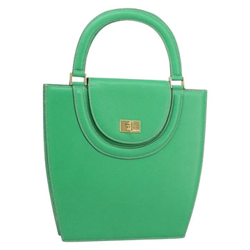 BALLY Hand Bag Leather Green Gold Auth 157455