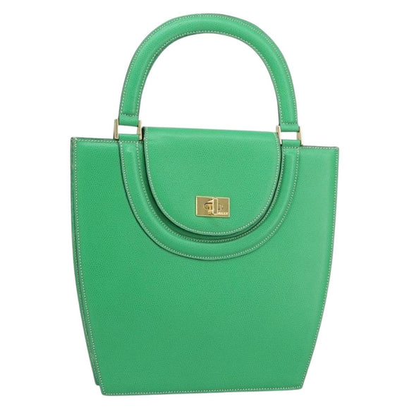 BALLY Hand Bag Leather Green Gold Auth 157455