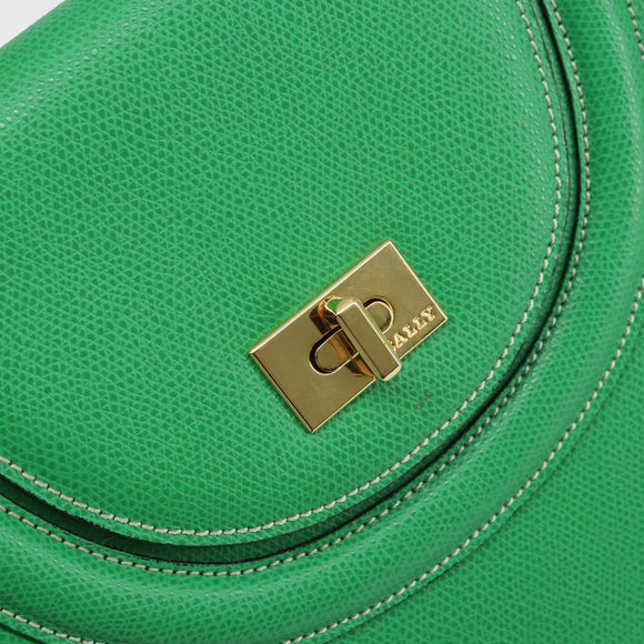 BALLY Hand Bag Leather Green Gold Auth 157455