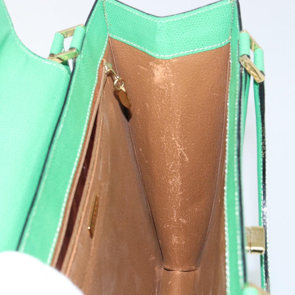 BALLY Hand Bag Leather Green Gold Auth 157455