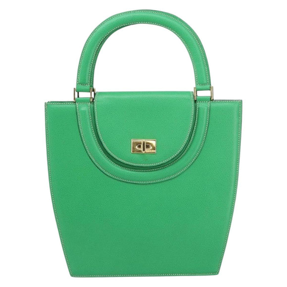 BALLY Hand Bag Leather Green Gold Auth 157455