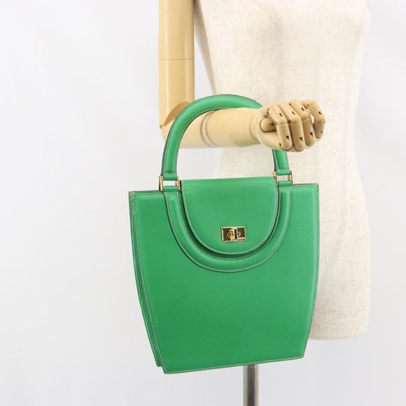 BALLY Hand Bag Leather Green Gold Auth 157455