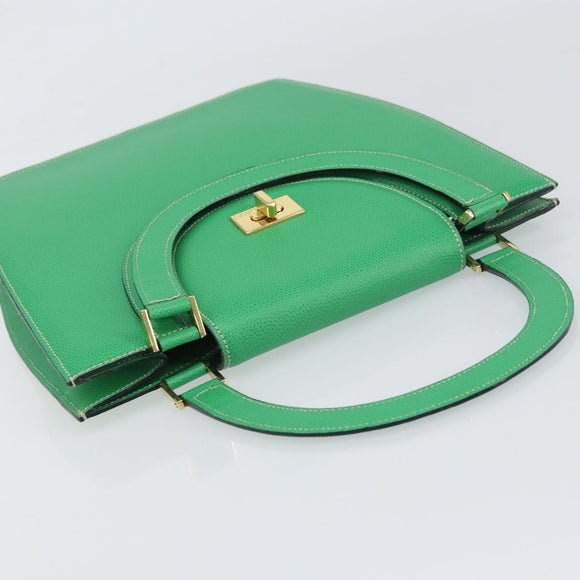 BALLY Hand Bag Leather Green Gold Auth 157455