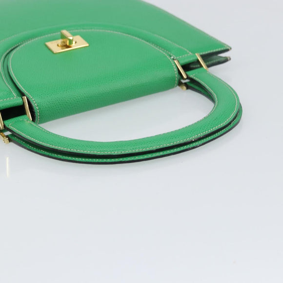 BALLY Hand Bag Leather Green Gold Auth 157455