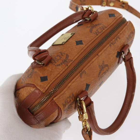 MCM Vicetos Logogram mini Hand Bag PVC Leather 2way Brown Gold Auth 157456