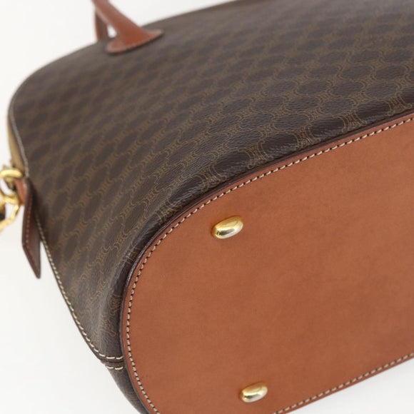 CELINE Macadam Canvas Hand Bag PVC Leather 2way Brown Gold Auth 157458V