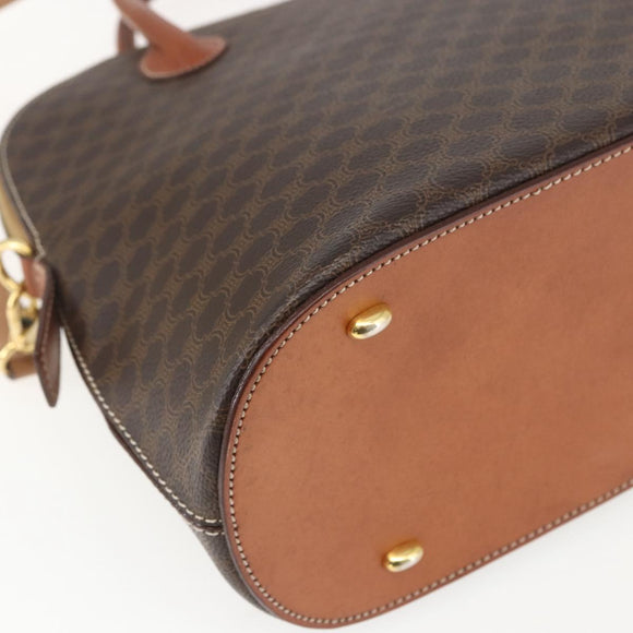 CELINE Macadam Canvas Hand Bag PVC Leather 2way Brown Gold Auth 157458V