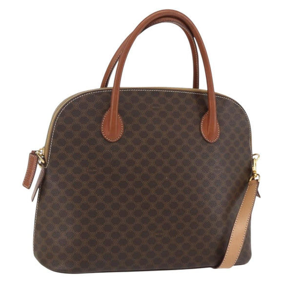 CELINE Macadam Canvas Hand Bag PVC Leather 2way Brown Gold Auth 157458V