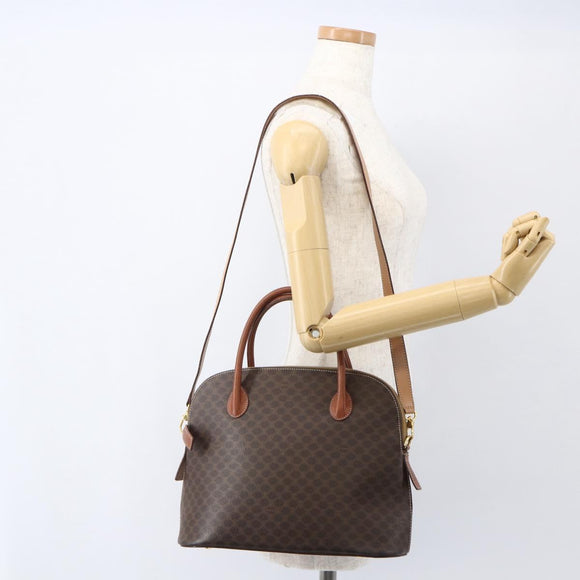 CELINE Macadam Canvas Hand Bag PVC Leather 2way Brown Gold Auth 157458V