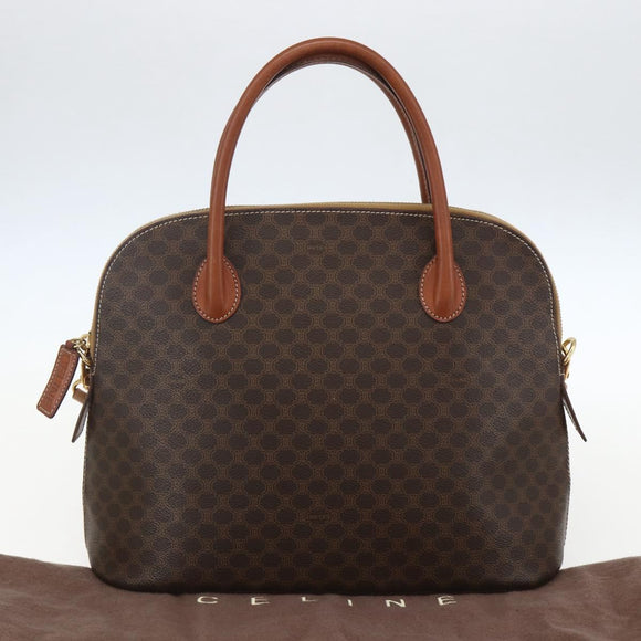 CELINE Macadam Canvas Hand Bag PVC Leather 2way Brown Gold Auth 157458V