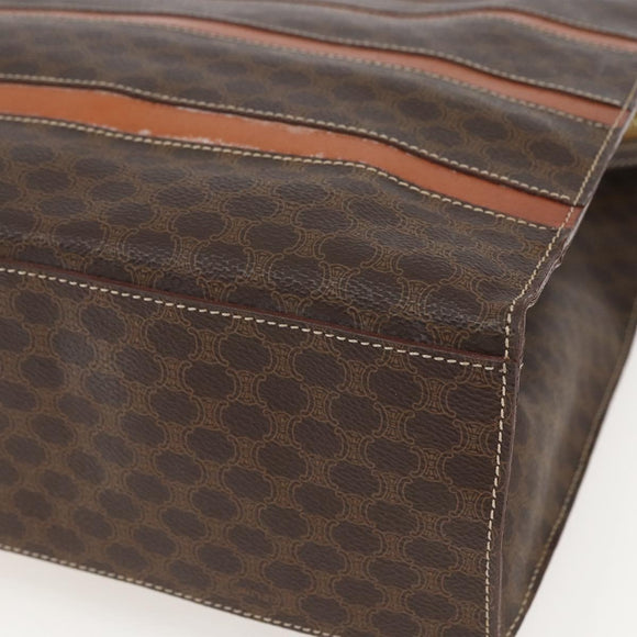 CELINE Macadam Canvas Shoulder Bag PVC Leather Brown Gold Auth 157460