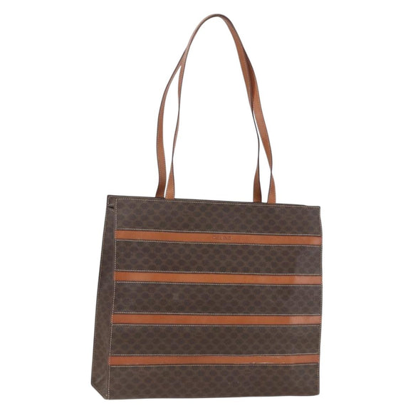 CELINE Macadam Canvas Shoulder Bag PVC Leather Brown Gold Auth 157460