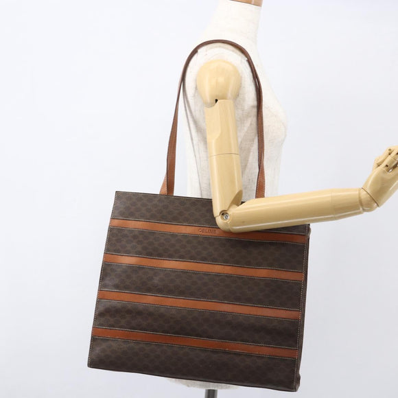 CELINE Macadam Canvas Shoulder Bag PVC Leather Brown Gold Auth 157460