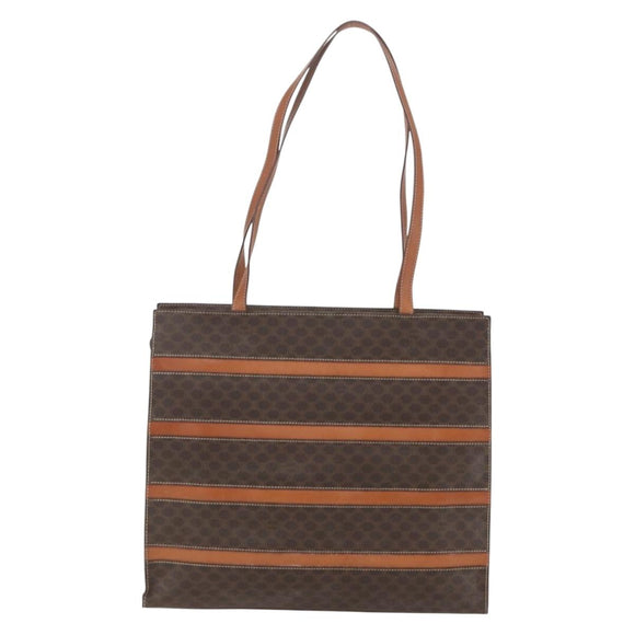 CELINE Macadam Canvas Shoulder Bag PVC Leather Brown Gold Auth 157460