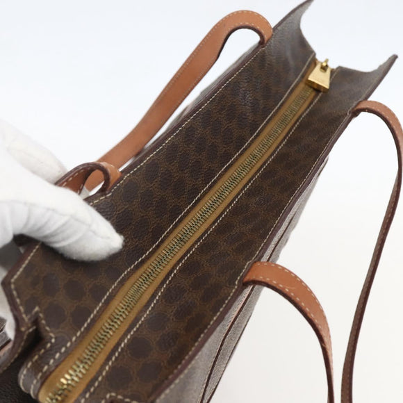 CELINE Macadam Canvas Shoulder Bag PVC Leather Brown Gold Auth 157460