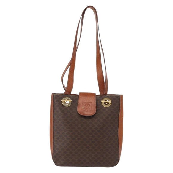 CELINE Macadam Canvas Shoulder Bag PVC Leather Brown Gold Auth 157470