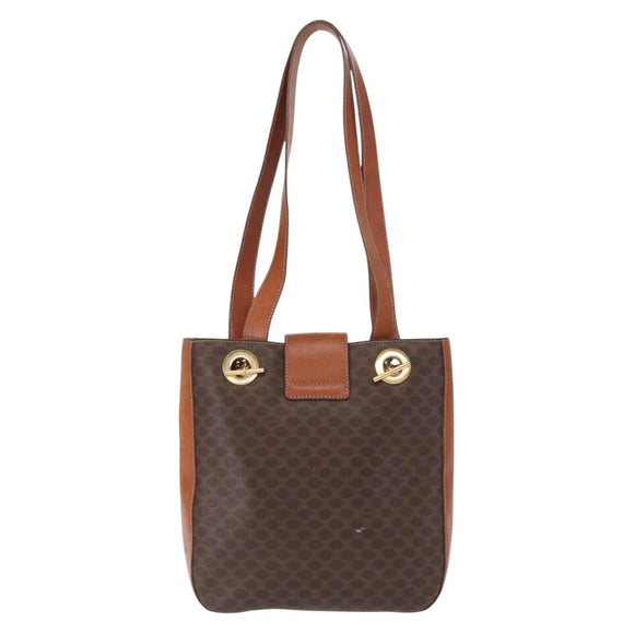 CELINE Macadam Canvas Shoulder Bag PVC Leather Brown Gold Auth 157470