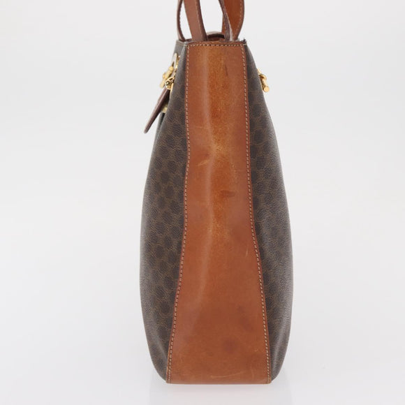CELINE Macadam Canvas Shoulder Bag PVC Leather Brown Gold Auth 157470