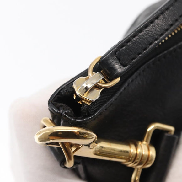CELINE Schultertasche Leder Schwarz Gold Auth 157472