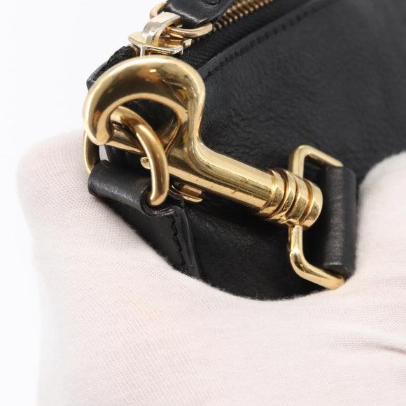 CELINE Schultertasche Leder Schwarz Gold Auth 157472