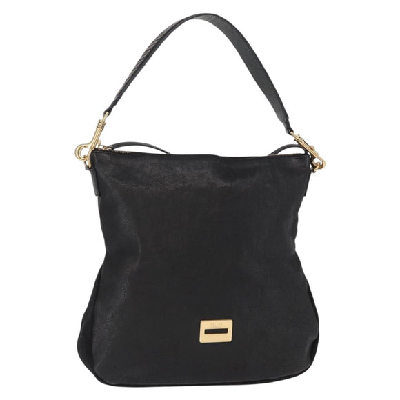 CELINE Schultertasche Leder Schwarz Gold Auth 157472