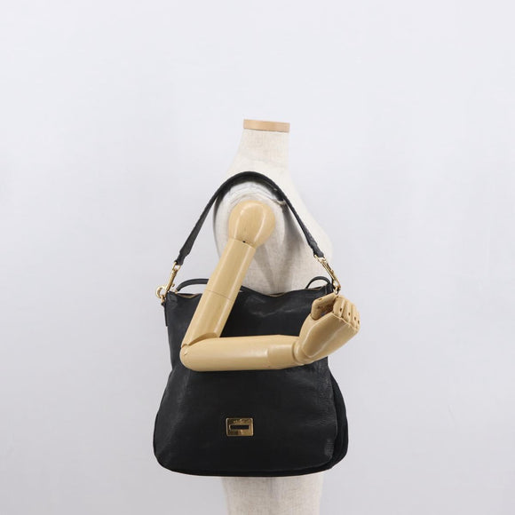 CELINE Schultertasche Leder Schwarz Gold Auth 157472