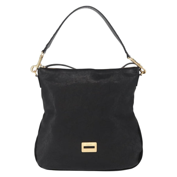 CELINE Schultertasche Leder Schwarz Gold Auth 157472