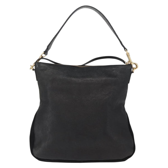 CELINE Schultertasche Leder Schwarz Gold Auth 157472