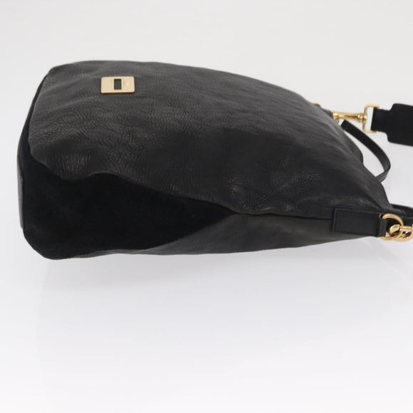 CELINE Schultertasche Leder Schwarz Gold Auth 157472