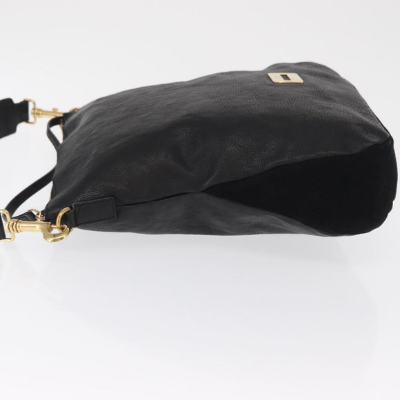 CELINE Schultertasche Leder Schwarz Gold Auth 157472