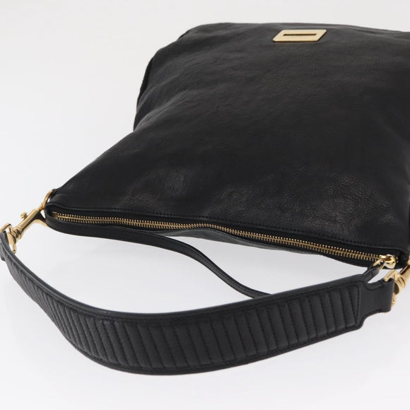 CELINE Schultertasche Leder Schwarz Gold Auth 157472