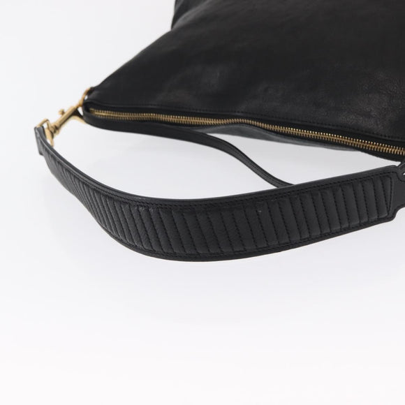CELINE Schultertasche Leder Schwarz Gold Auth 157472