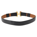 HERMES Belt Leather Black Gold Auth 157483-2