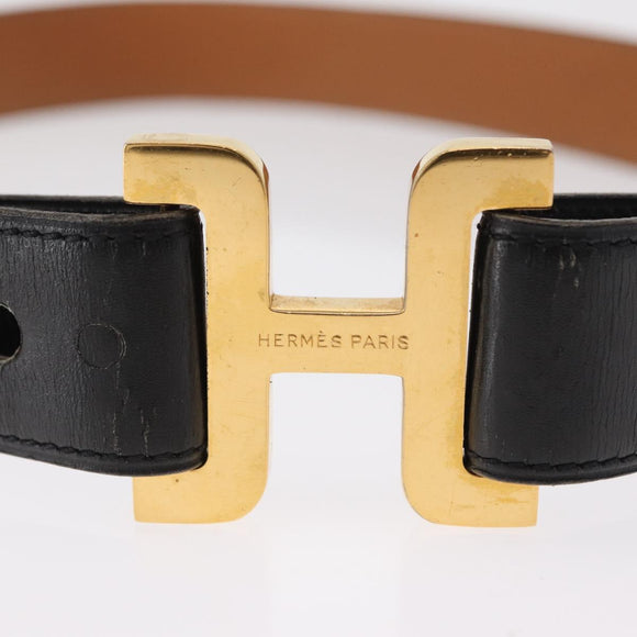 HERMES Belt Leather Black Gold Auth 157483