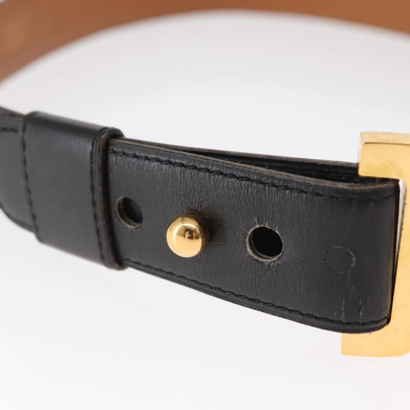 HERMES Belt Leather Black Gold Auth 157483