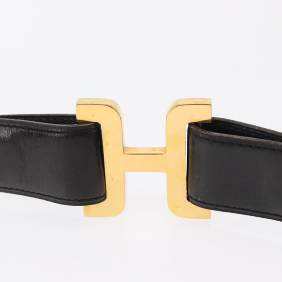 HERMES Belt Leather Black Gold Auth 157483