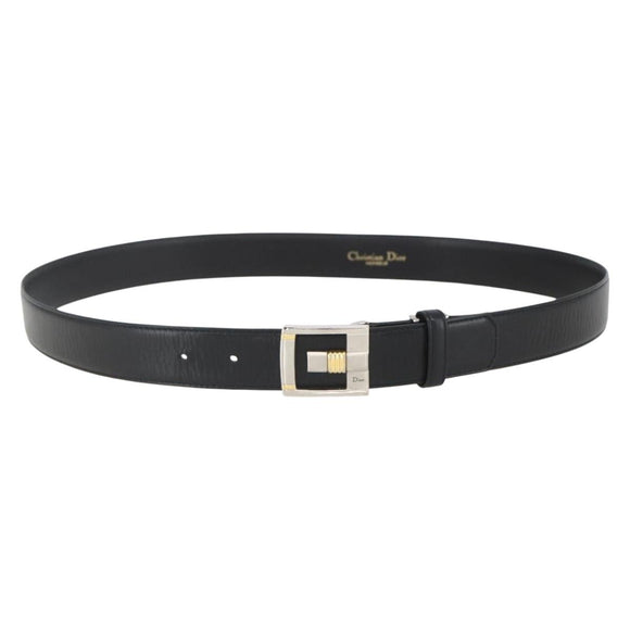 Christian Dior Belt Leather 39.8"" Black Silver Auth 157484